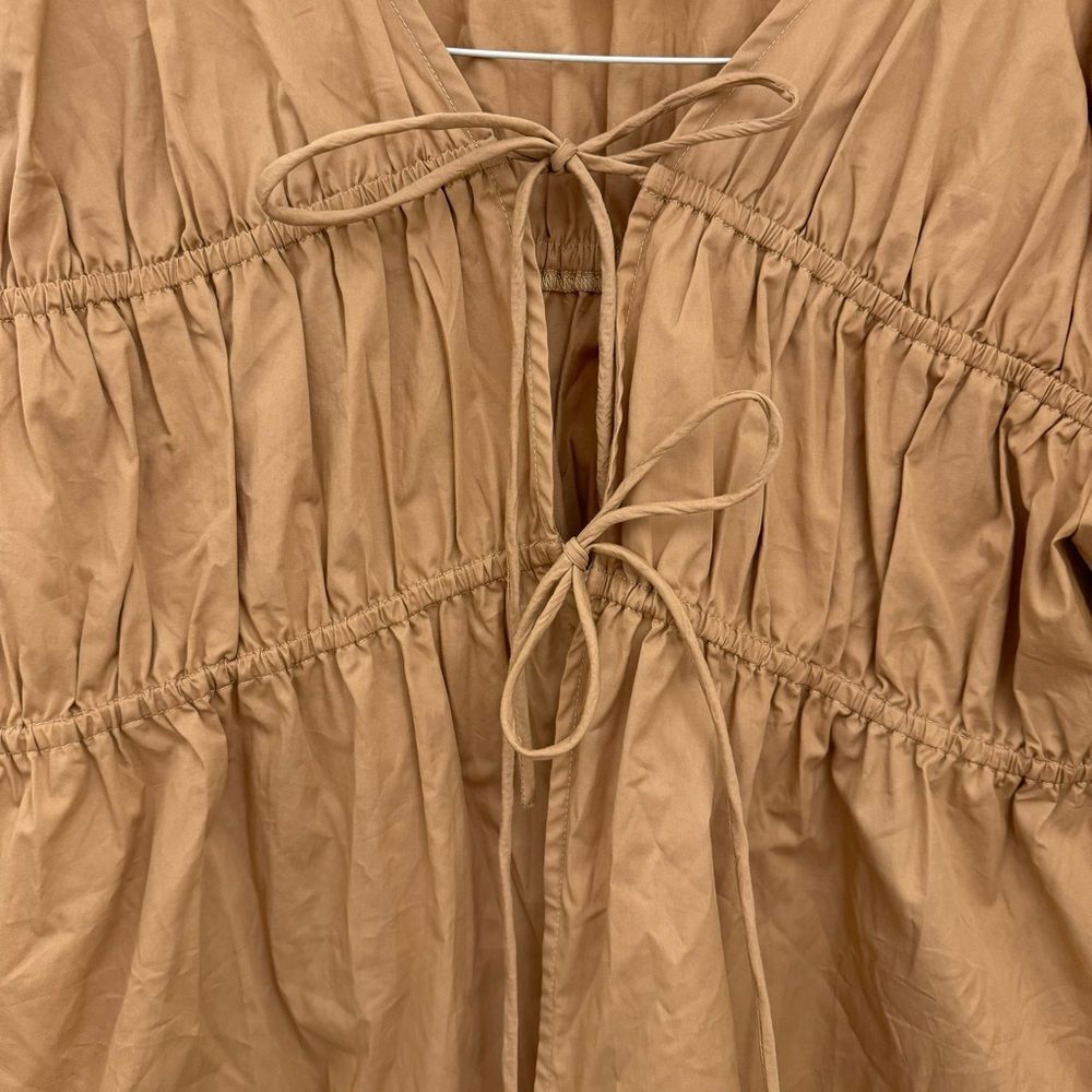 The Rai Tailor Women's Tan Peasant Tie-Front Blouse — image 3 of 5